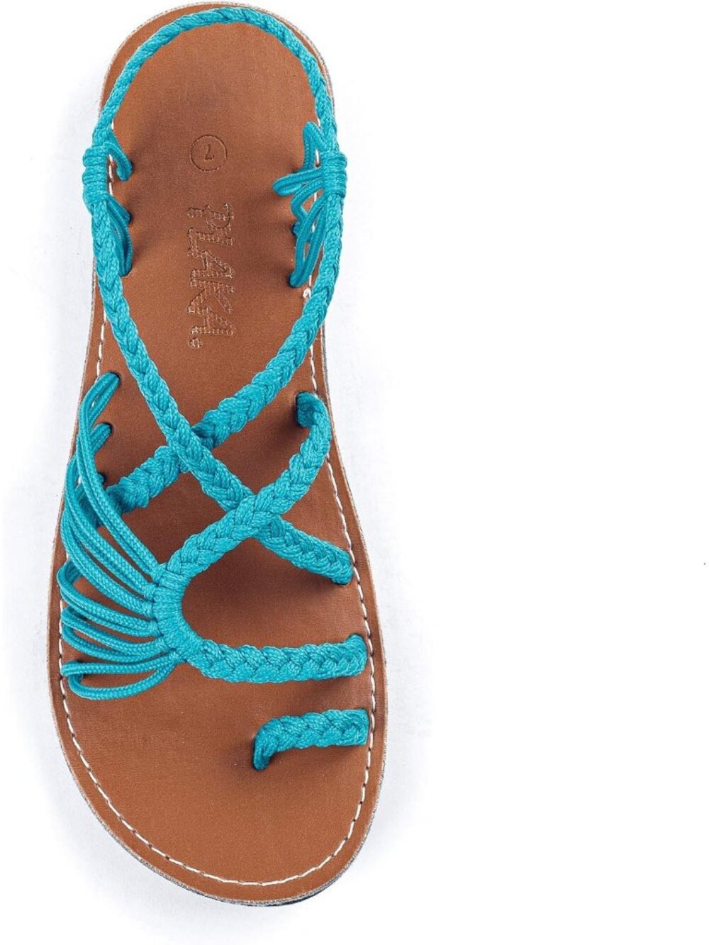 Women's Teal Comfortable Palm Leaf Herringbone Rubber Slip On Flat Sandal Shoes